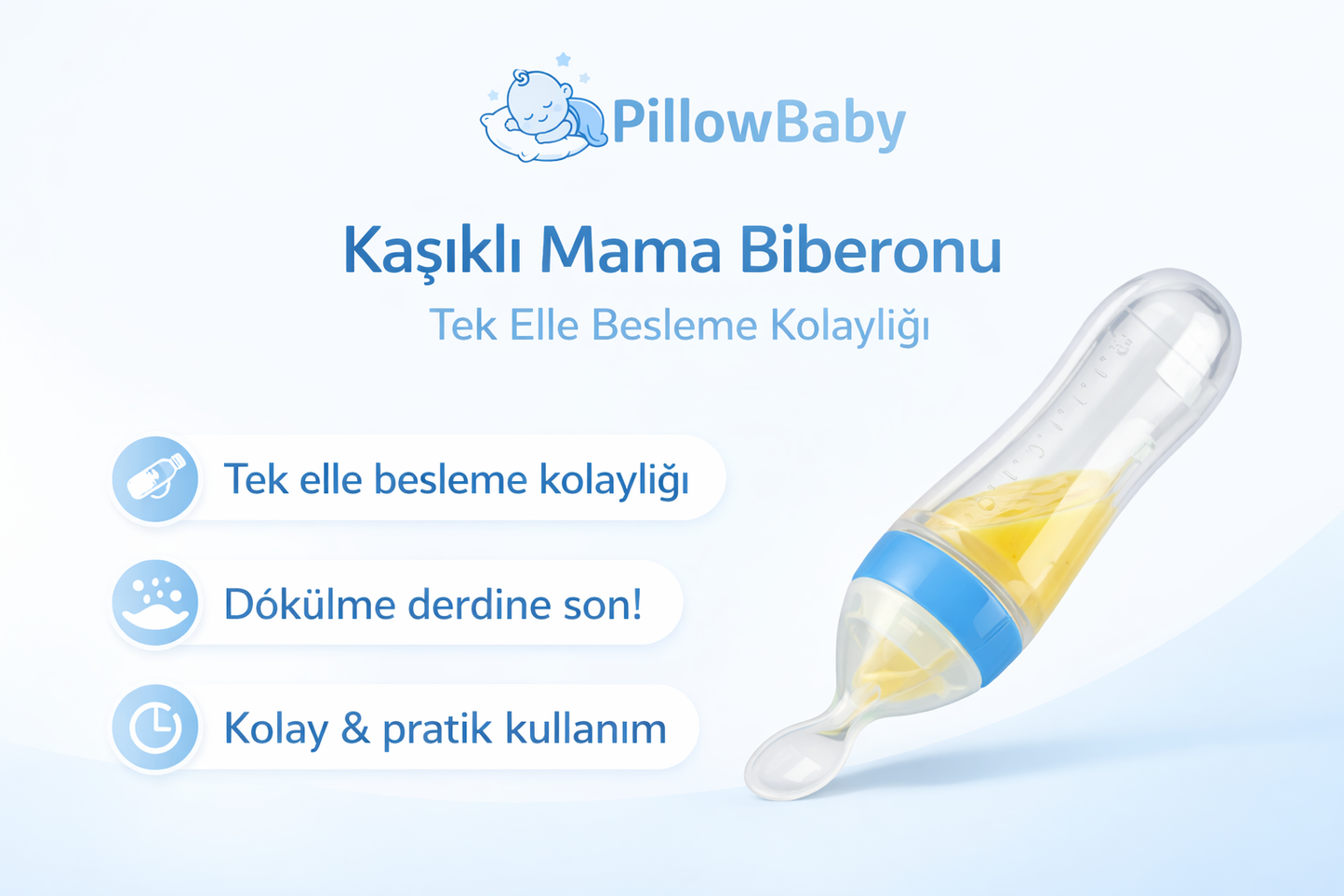 Kaşıklı Mama Biberonu – Tek Elle Temiz Besleme
